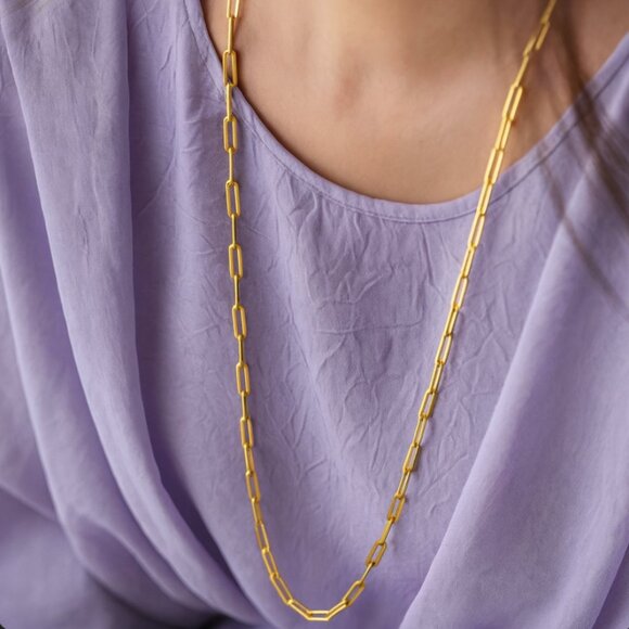 "Serafina" 18K Long Paperclip Chain Necklace - Picture 1 of 1